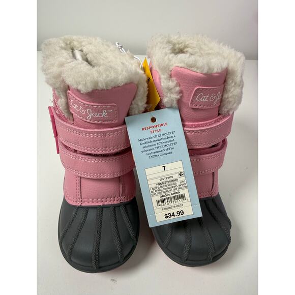 Cat & Jack Toddler Waterproof Snow Boots Pink  Size 7 - Picture 1 of 4